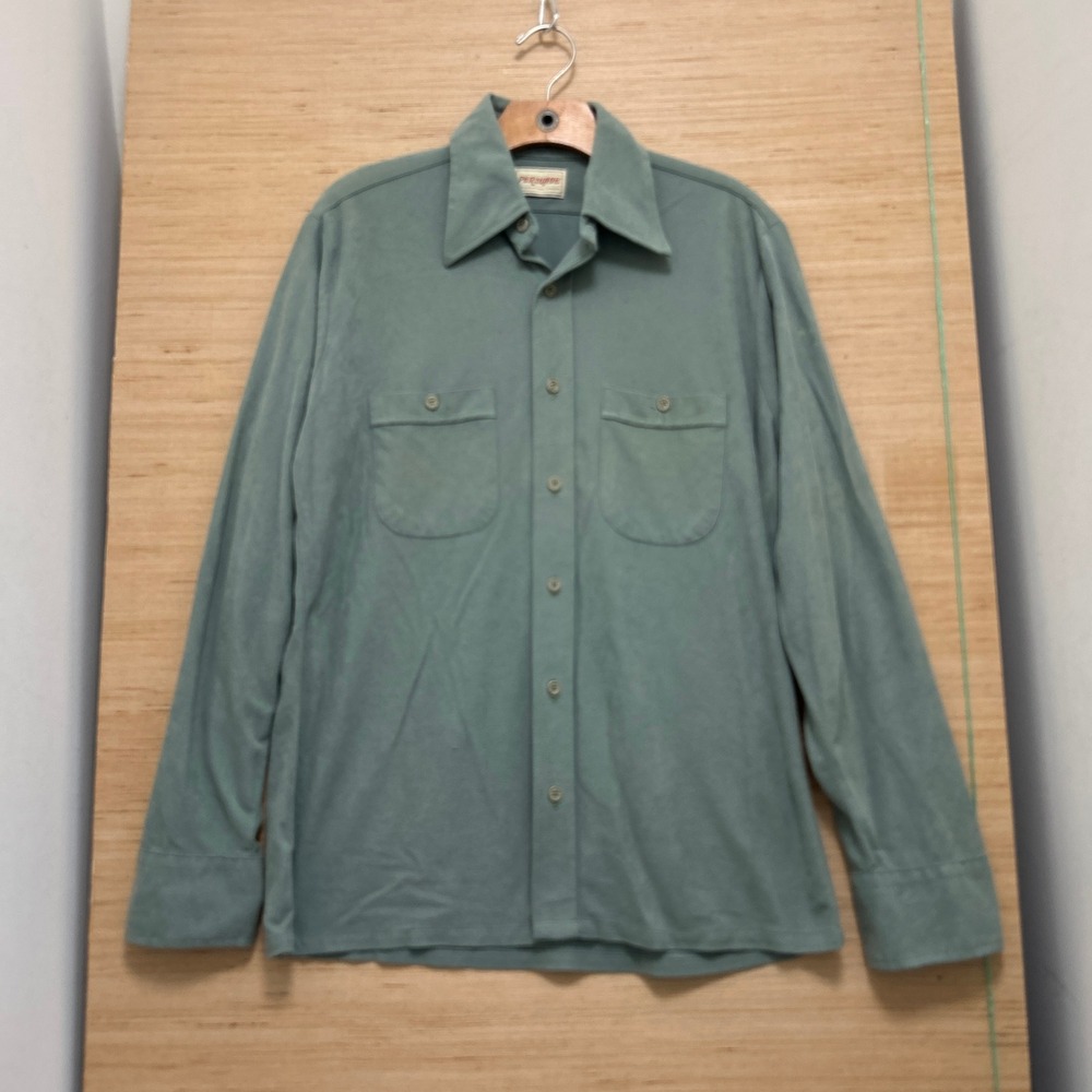 Vintage Persuade Sage Green Long Sleeve Button Down Shirt 15 M 15.5 70s Retro